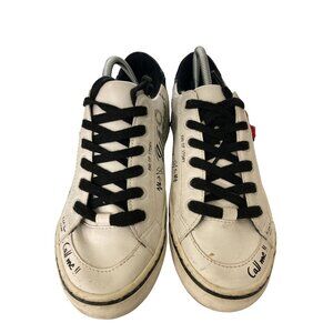 Zara Womens size 6  White & Black Graffiti Design Leather Casual Shoes Sneakers